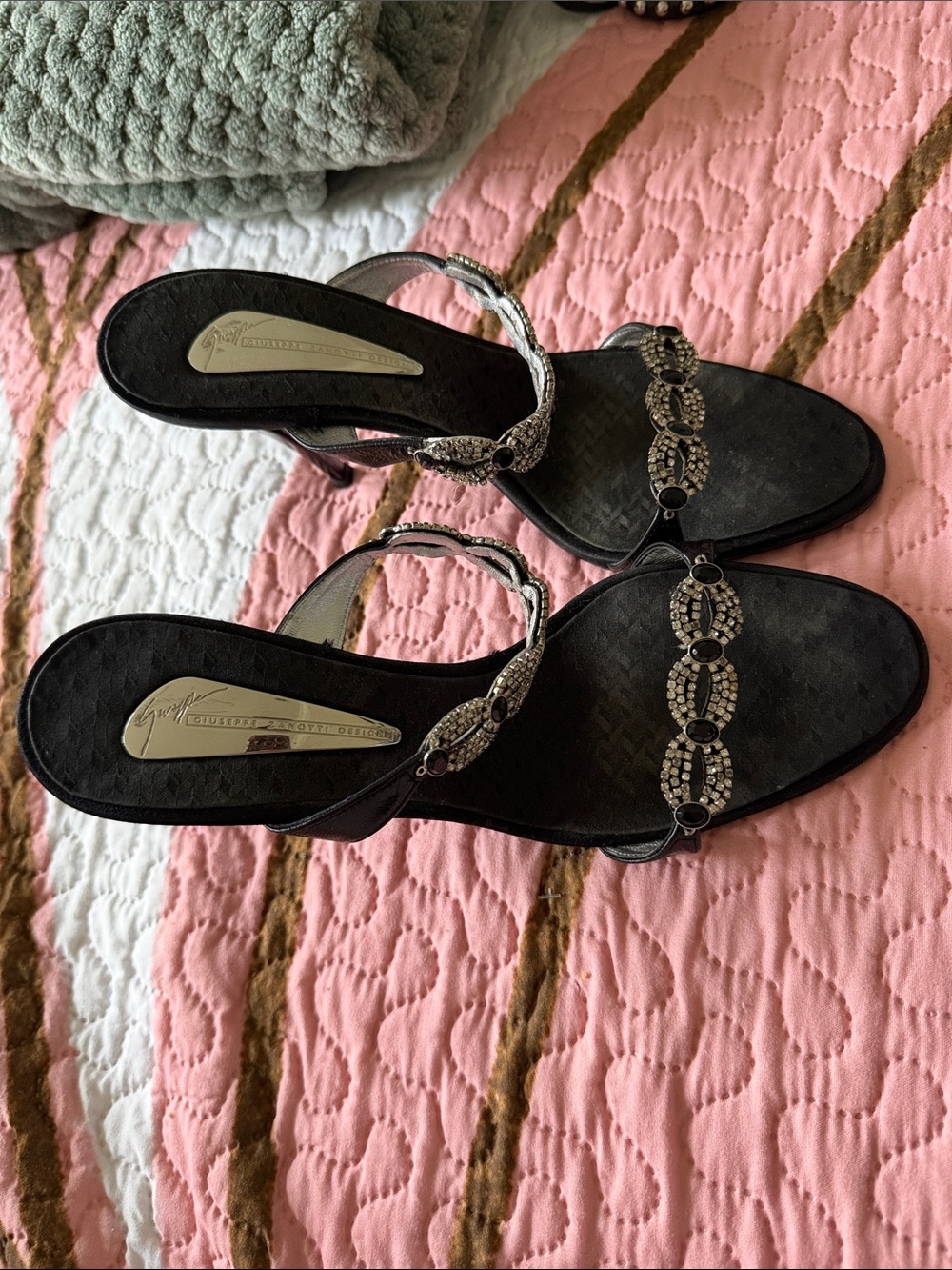 Giuseppe Zanotti Black Jeweled T-Strap Sandals